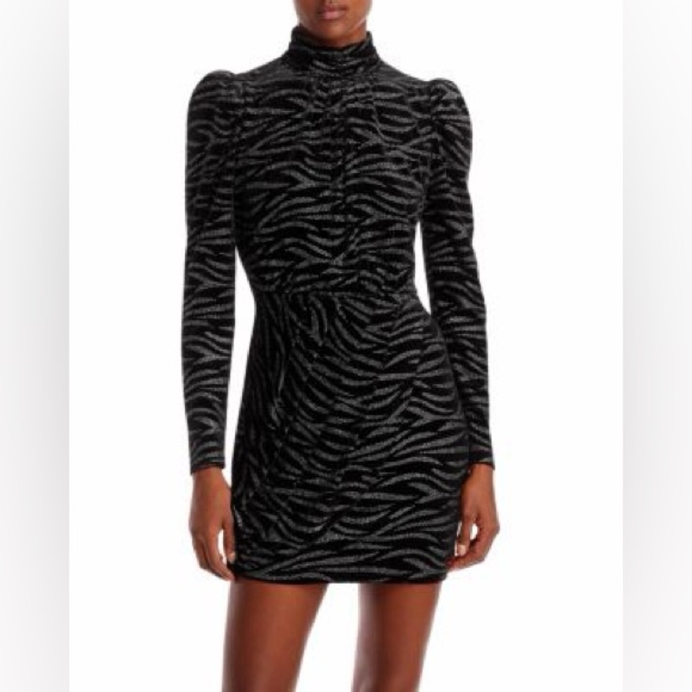 Cache Elegant Black and Gray Zebra Print Dress